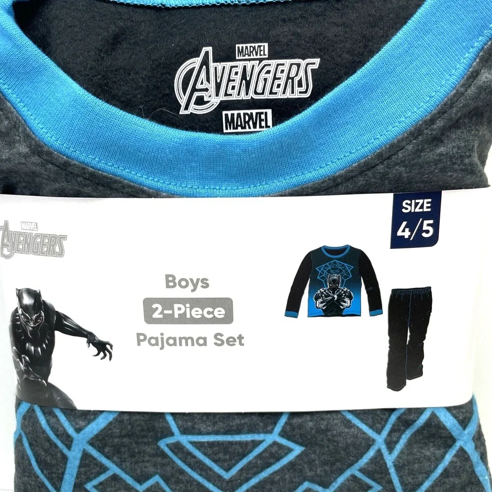 MARVEL AVENGERS BLACK PANTHER Fleece Pajamas Sleepwear 2 PC Set Boys SZ 4-5 NWT